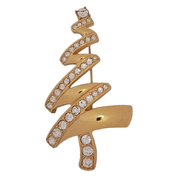 Monet Gold Tone Clear Rhinestone Zig Zag Christmas Tree Pin Brooch, Signed M1015 - Picture 6 of 6